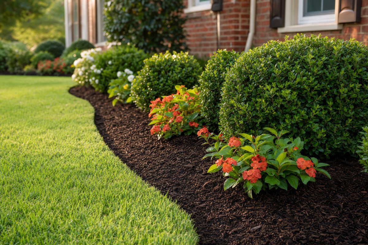 Clean weed-free bed and turf edge after nutsedge management on a Memphis-area property
